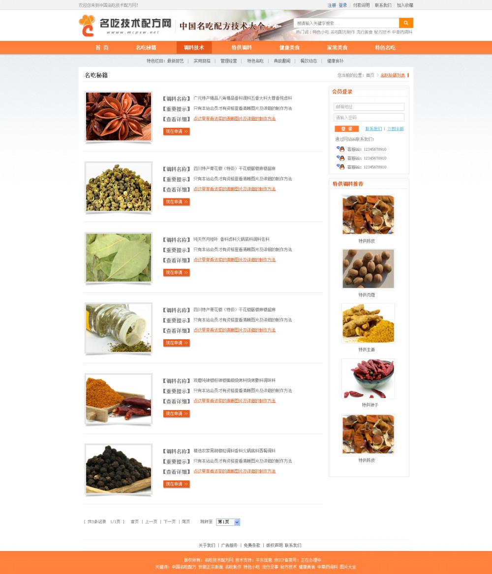名吃技术配方网-网站效果图